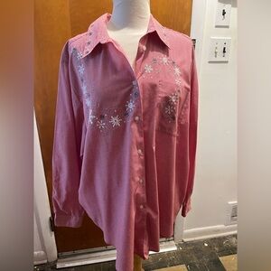 Karen Scott Snowflake Gingham Red/White Button Down long sleeve shirt. Size 2X
